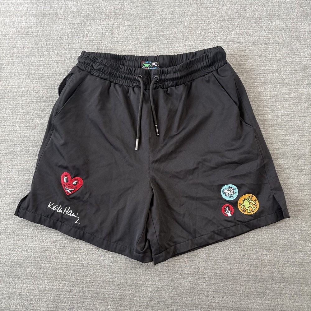 Keith Haring x Shoe Palace Basketball Shorts S Black Patches Lined Elastic Waist